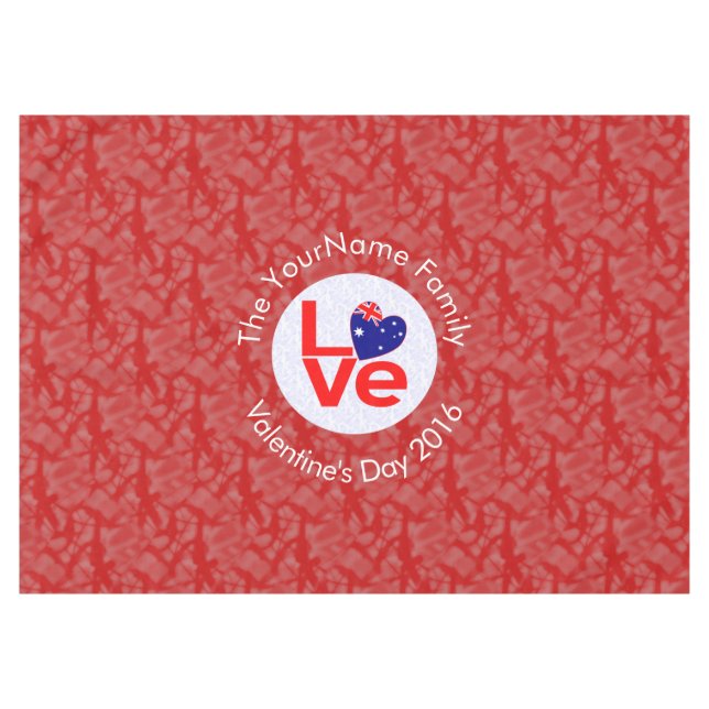 Australian Flag Heart LOVE Red Personalised Text  Tablecloth (Front (Horizontal))