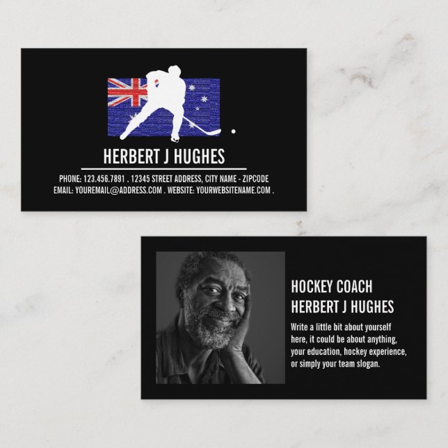 Australian Flag, Hockey Player, Hockey Coach Photo Business Card (Front/Back)
