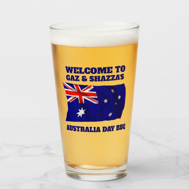 Australian Flag Modern Aussie personalized Beer Glass (Front Filled)
