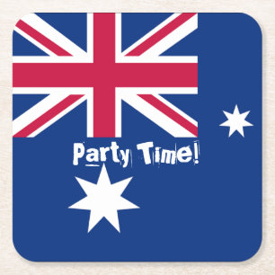 Australian Flag Party Time Square Paper Coaster