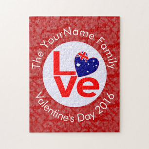 Australian Flag Red Letters LOVE White on Red Jigsaw Puzzle