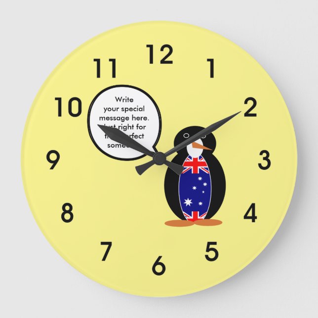 Australian Flag Talking Penguin Large Clock (Front)