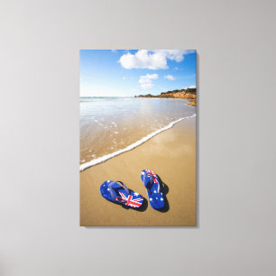 Australian Flag Thongs On Beach   South Wales Canvas Print