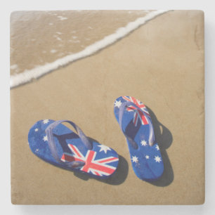 Australian Flag Thongs On Beach South Wales Stone Coaster