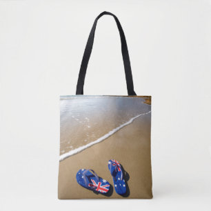 Australian Flag Thongs On Beach   South Wales Tote Bag