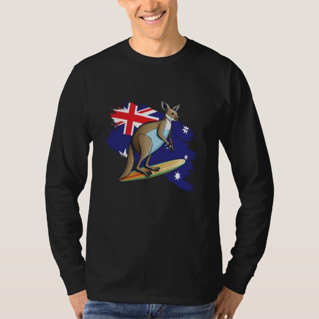 Australian Flag With Wallaby On Surfboard T-Shirt (Front)