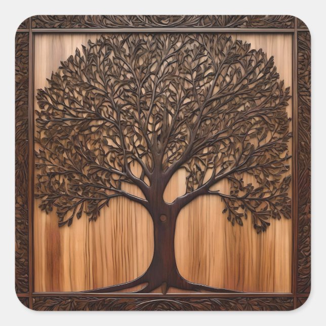 Australian Flora: The Wattle Tree Wood Print, Square Sticker (Front)