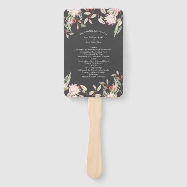Australian Floral Rustic Wedding Grey Program Hand Fan (Front)
