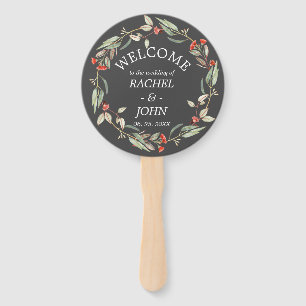 Australian Flowers Rustic Wedding Welcome Grey Hand Fan
