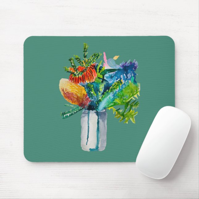 Australian flowers watercolour mouse pad (With Mouse)