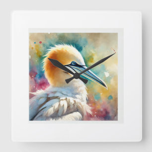 Australian gannet 010824AREF138 - Watercolor Square Wall Clock