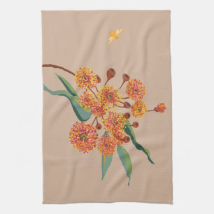 Australian gum tree blossoms and bee tea towel