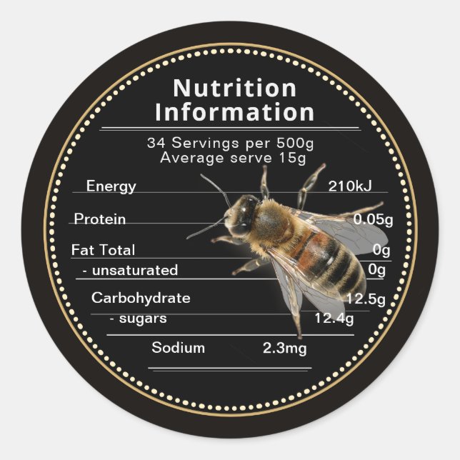 Australian Honey mini Nutrition Information label (Front)