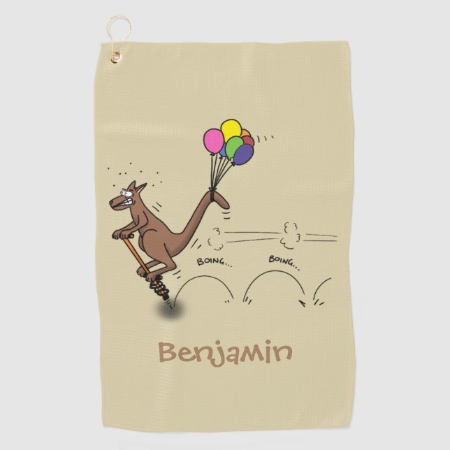 Australian humour kangaroo cartoon illustration golf towel (Front)
