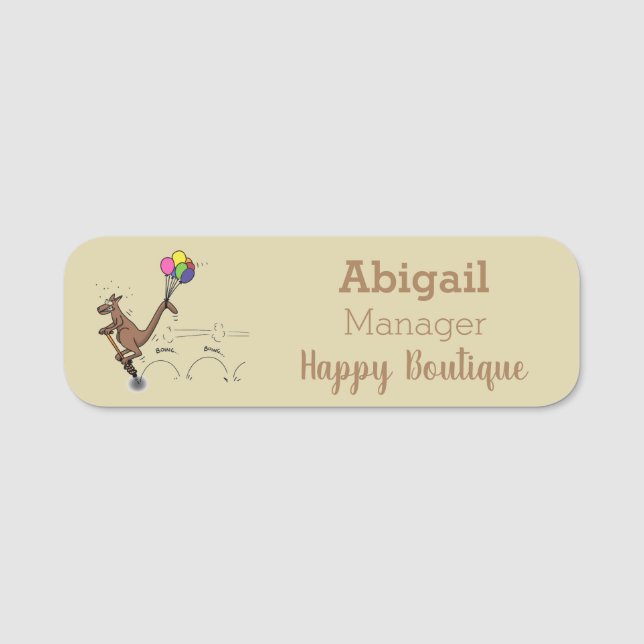 Australian humour kangaroo cartoon illustration name tag (Front)