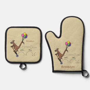 Australian humour kangaroo cartoon illustration oven mitt & pot holder set