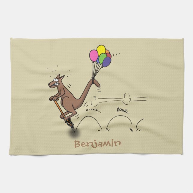Australian humour kangaroo cartoon illustration tea towel (Horizontal)