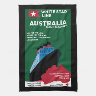 Australian Immigration Vintage Art Tea Towel