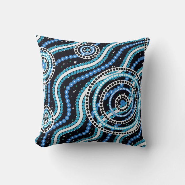 Australian Indigenous digital designer Art, Water, Cushion (Front)