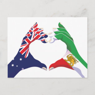 Australian Iranian Unity Heart with Lion and Sun Postcard