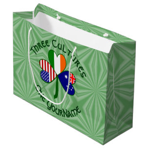 Australian Irish USA Flags Shamrock Personalised Large Gift Bag