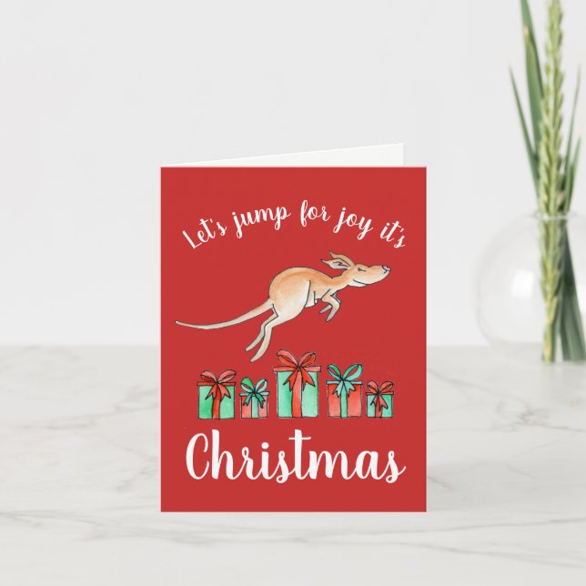Australian jump for joy kangaroo Christmas card (Front)