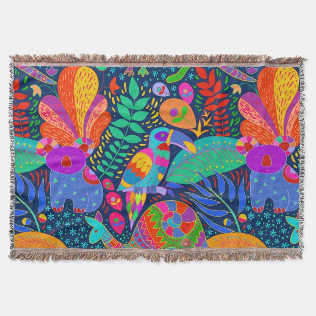 Australian Jungle Parrot Kangaroo Koala Throw Blanket (Front)