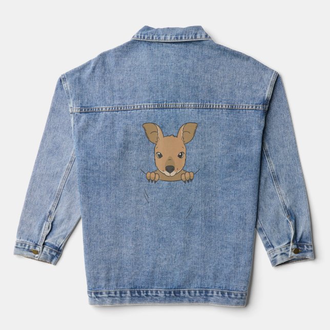 Australian Kangaroo Baby In Bag Animal Children  Denim Jacket (Back)