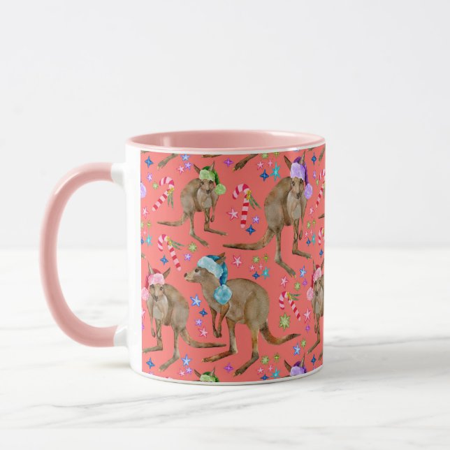 Australian Kangaroo Christmas Pink Mug (Left)