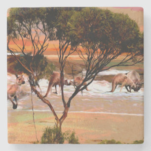 Australian Kangaroo Oil Paint Design, Stone Coaster