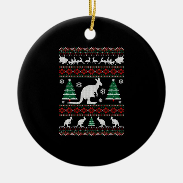 Australian Kangaroo Ugly Christmas Tshirt Ceramic Tree Decoration (Front)