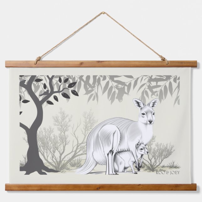 Australian Kangaroo with her baby Joey Hanging Tapestry (Front)