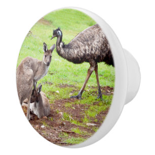 Australian Kangaroos And Emu, Ceramic Knob