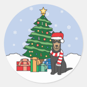 Australian Kelpie and Christmas Tree Classic Round Sticker