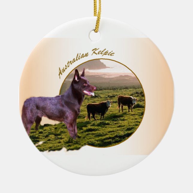 Australian Kelpie Art Gifts Ceramic Tree Decoration (Front)
