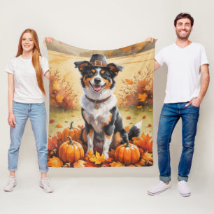 Australian Kelpie Autumn Leaves Thanksgiving Art Fleece Blanket