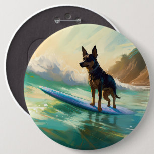 Australian Kelpie Beach Surfing Painting 6 Cm Round Badge