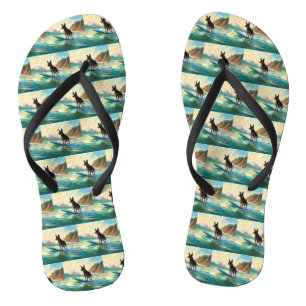 Australian Kelpie Beach Surfing Painting Jandals
