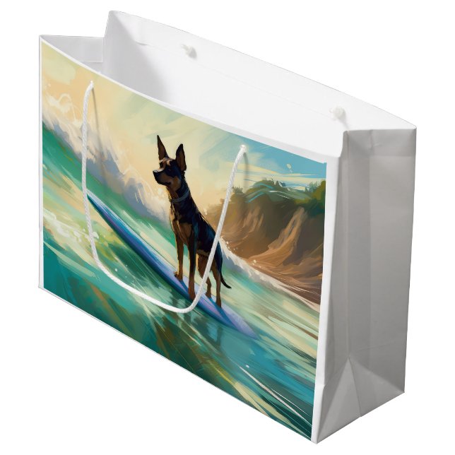 Australian Kelpie Beach Surfing Painting Large Gift Bag (Front Angled)