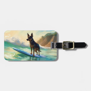 Australian Kelpie Beach Surfing Painting Luggage Tag