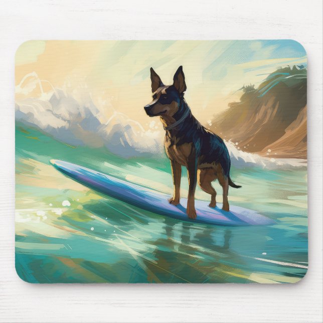Australian Kelpie Beach Surfing Painting Mouse Pad (Front)