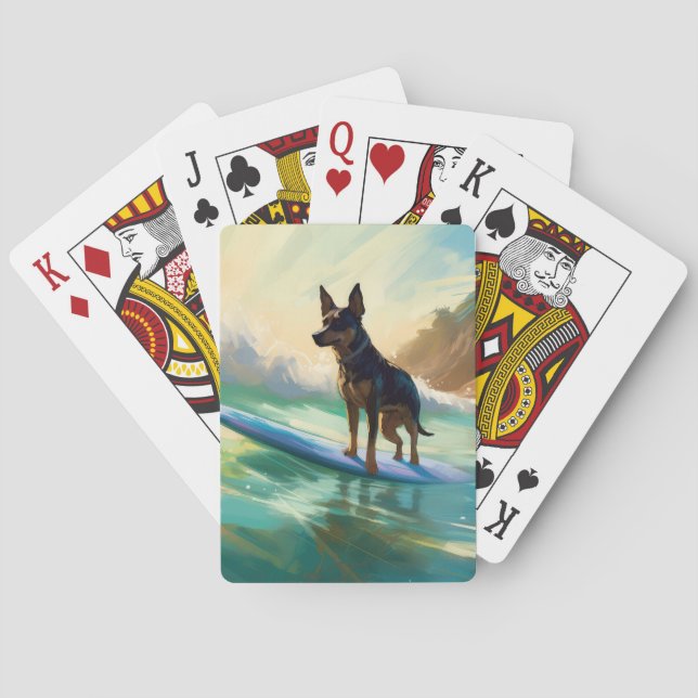 Australian Kelpie Beach Surfing Painting Playing Cards (Back)