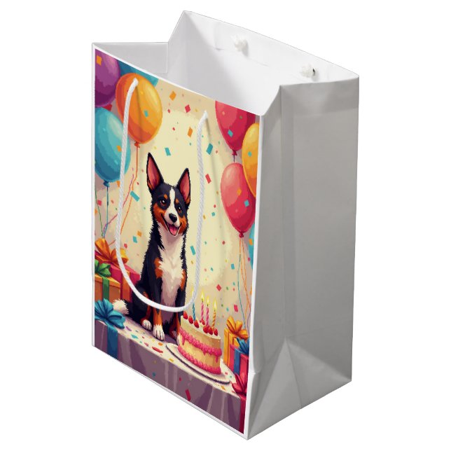 Australian Kelpie Birthday Celebration Medium Gift Bag (Front Angled)