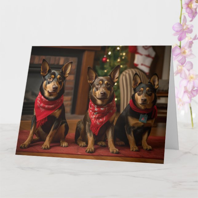Australian Kelpie by the Fireplace Christmas Card (Orchid)