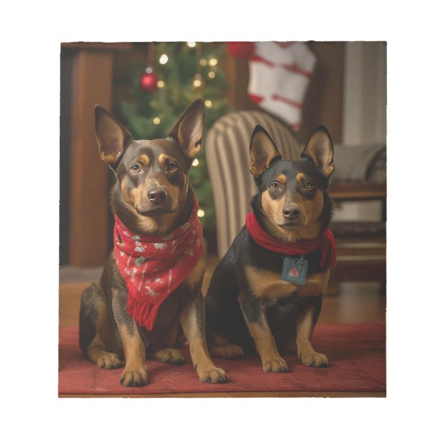 Australian Kelpie by the Fireplace Christmas Notepad (Front)