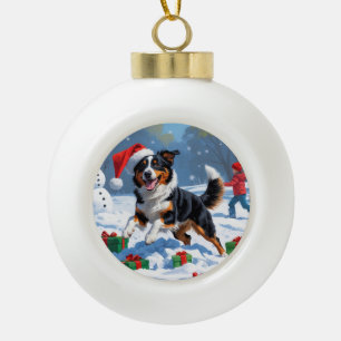 Australian Kelpie Christmas Festive Snow Scene Ceramic Ball Christmas Ornament