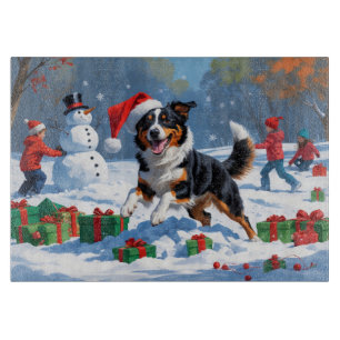 Australian Kelpie Christmas Festive Snow Scene Cutting Board