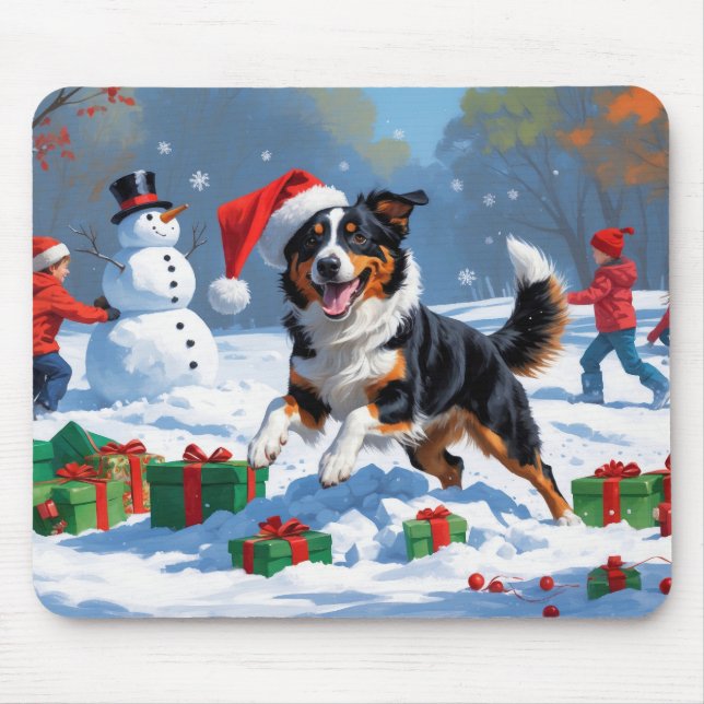 Australian Kelpie Christmas Festive Snow Scene Mouse Pad (Front)