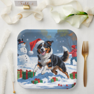 Australian Kelpie Christmas Festive Snow Scene Paper Plate