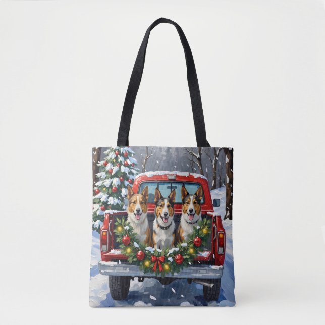 Australian Kelpie Christmas Red Truck Holiday Tote Bag (Front)